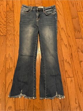 Mica Denim High-Rise Distressed Flare Jeans with Raw Hem - Size 27